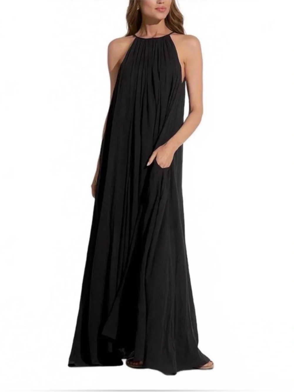 Elan Maxi Dress with Pockets - Black - Picture 1 of 13
